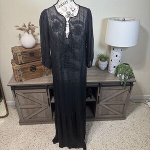 Anthropologie Corey Lynn Calter Silk Embroidered Sheer Maxi Cover up Sz XS Boho